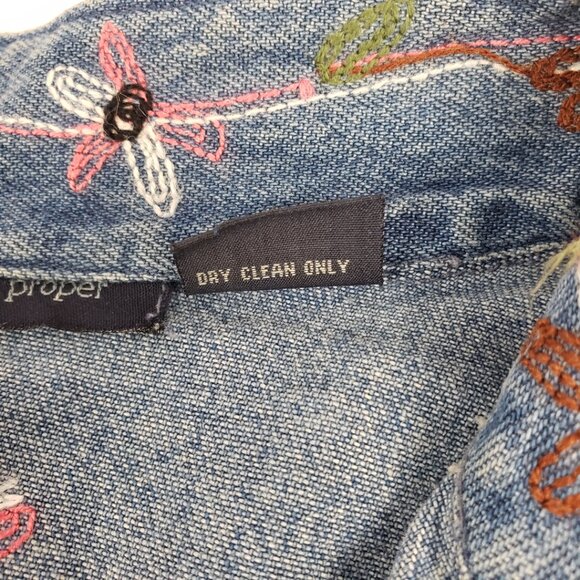 Boston Proper XS Denim Jacket Embroidered Flowers Womens Cotton Jeans Coat - Picture 6 of 15